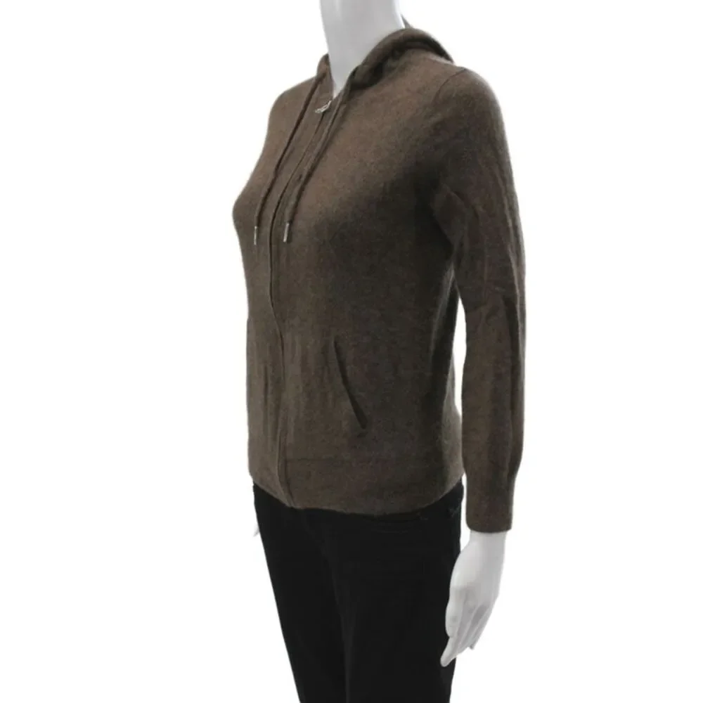 Quince Women Hooded Full Zip 100% Cashmere Sweater Brown Size M